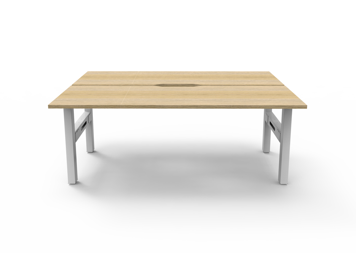 Rapidline Boost Static fixed height back to back workstation, E0 rated Natural Oak top on a white satin powdercoated frame. Supplied product image for model SB2P1575 NO/WS. View 2.