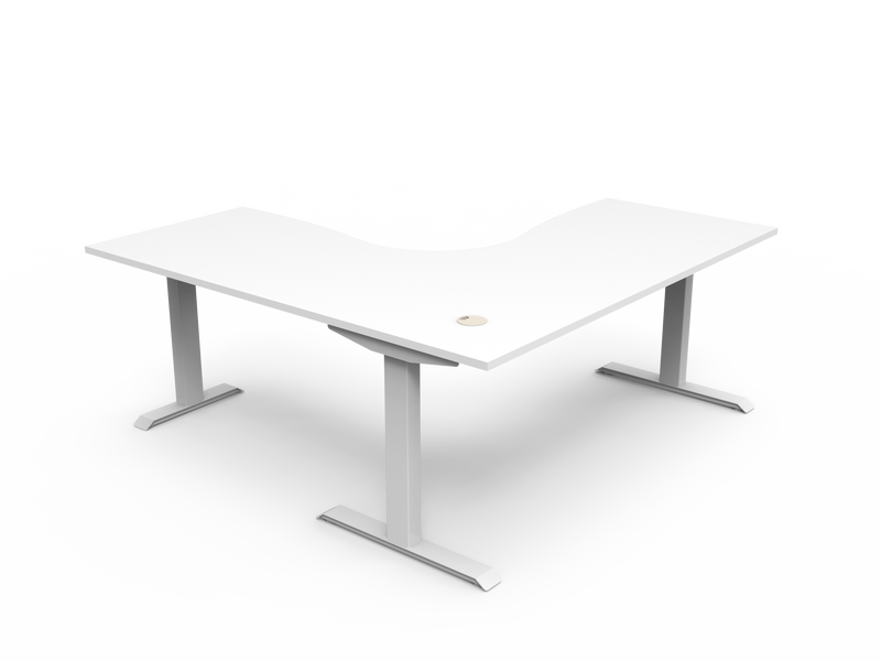 Rapidline Boost Static fixed height corner workstation, E0 rated Natural White top on a white satin powdercoated frame. Supplied product image for model SBCNR1P1818 NW/WS. View 2.