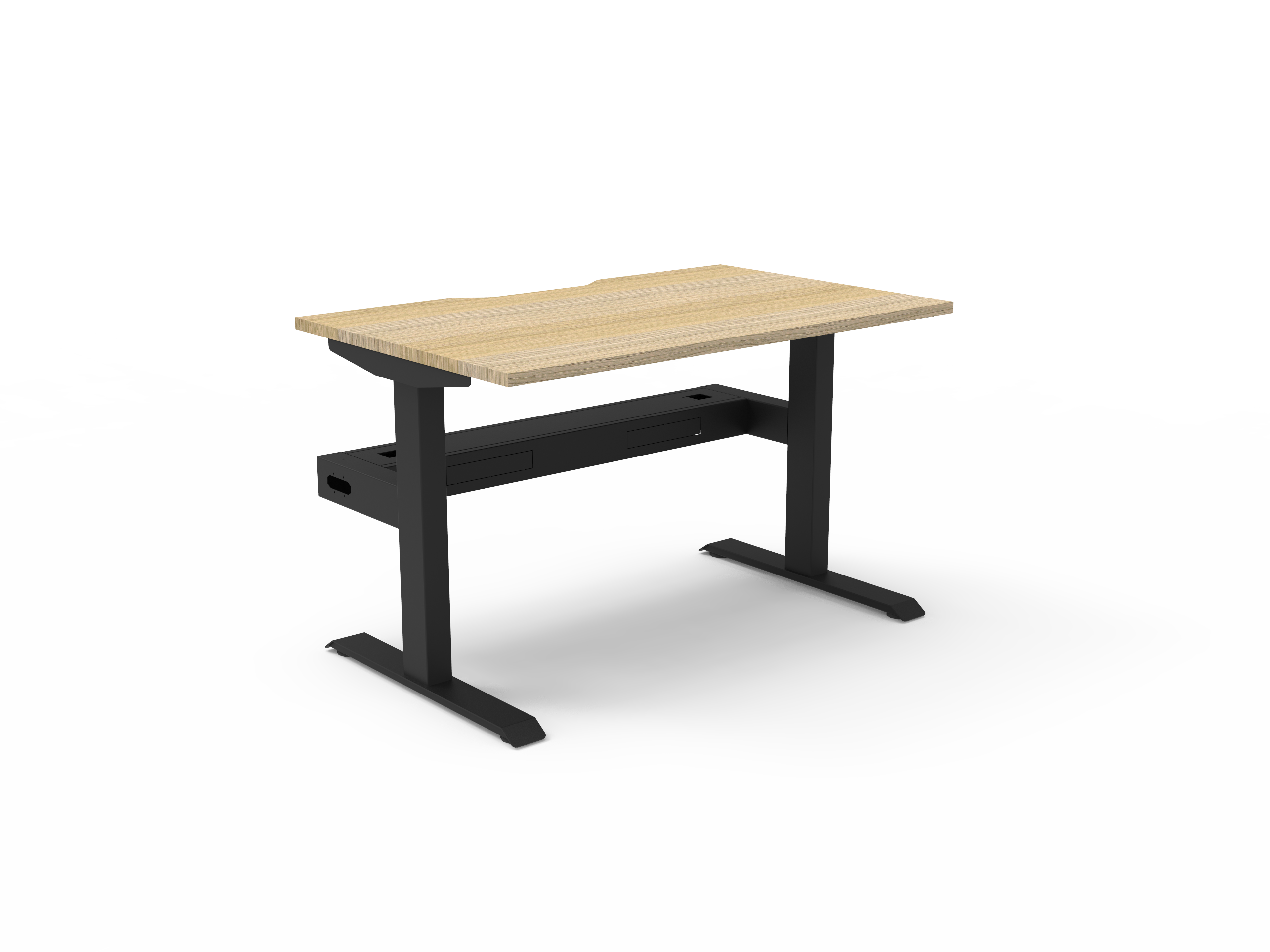 Rapidline Boost Static fixed height single sided workstation, E0 rated Natural Oak top on a black satin powdercoated frame. Supplied product image for model SB1PCT1275 NO/BL. View 1.