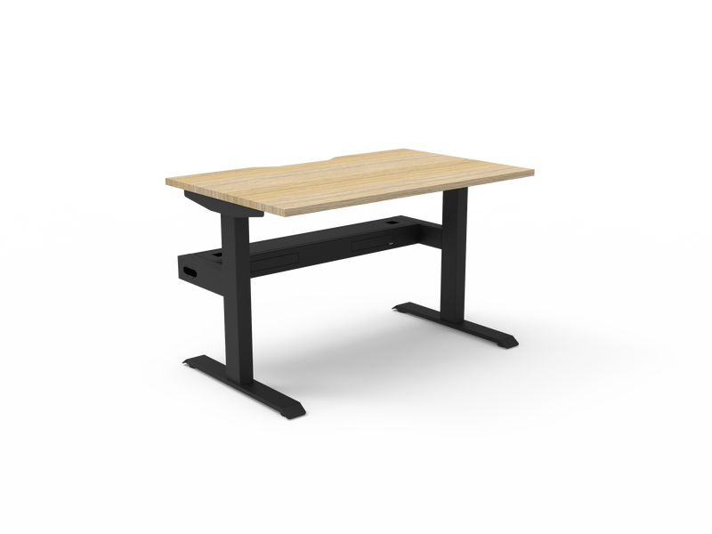 Rapidline Boost Static fixed height single sided workstation, E0 rated Natural Oak top on a black satin powdercoated frame. Supplied product image for model SB1PCT1275 NO/BL. View 1.