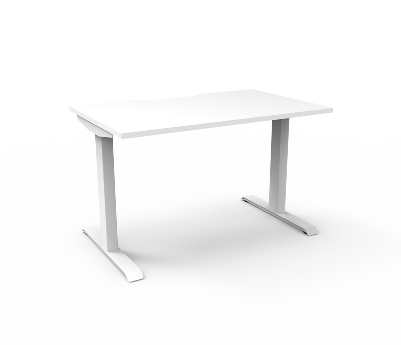 Rapidline Boost Static fixed height single sided workstation, E0 rated Natural White top on a white satin powdercoated frame. Supplied product image for model SB1P1275 NW/WS. View 1.
