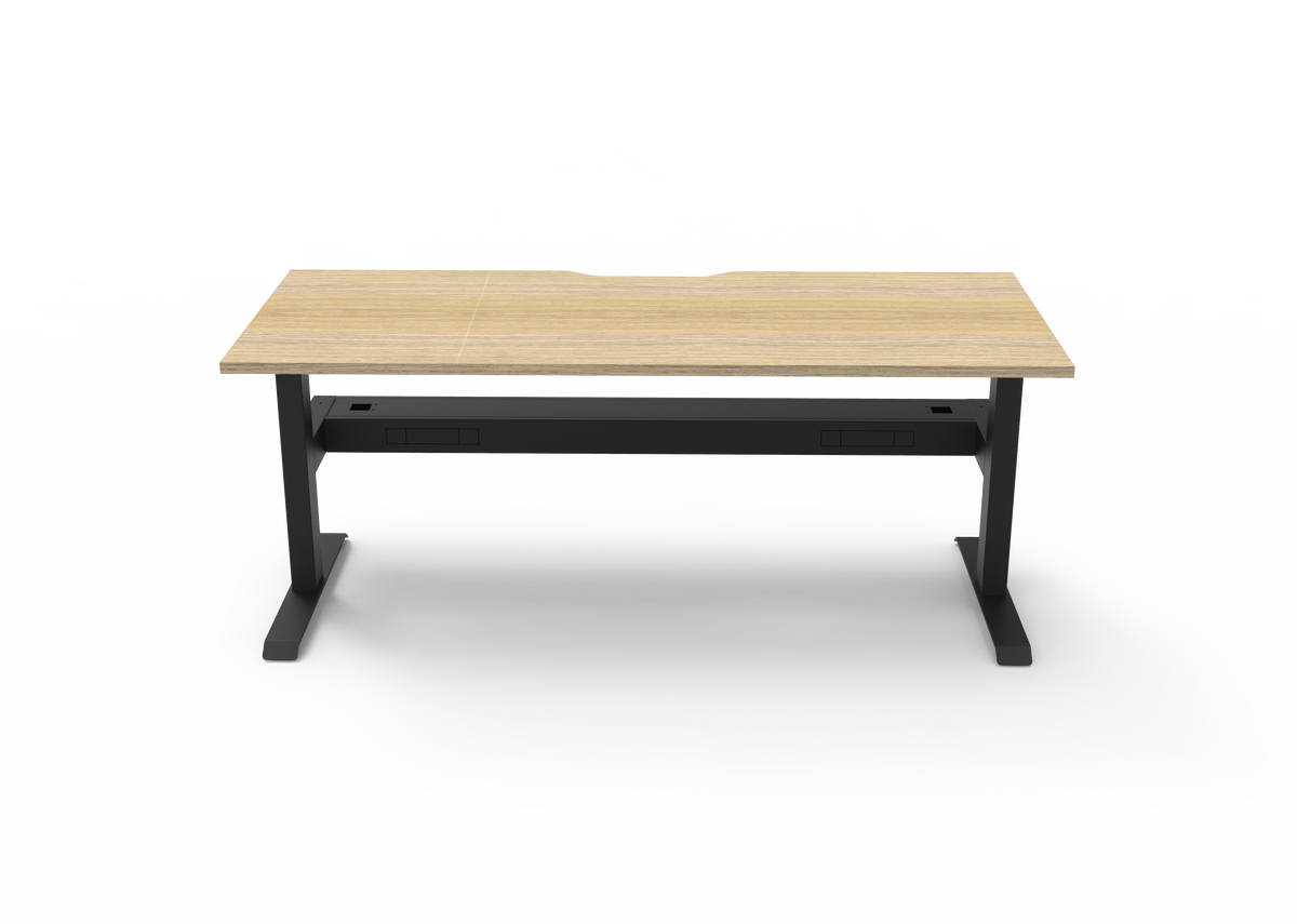 Rapidline Boost Static fixed height single sided workstation, E0 rated Natural Oak top on a black satin powdercoated frame. Supplied product image for model SB1PCT1575 NO/BL. View 2.