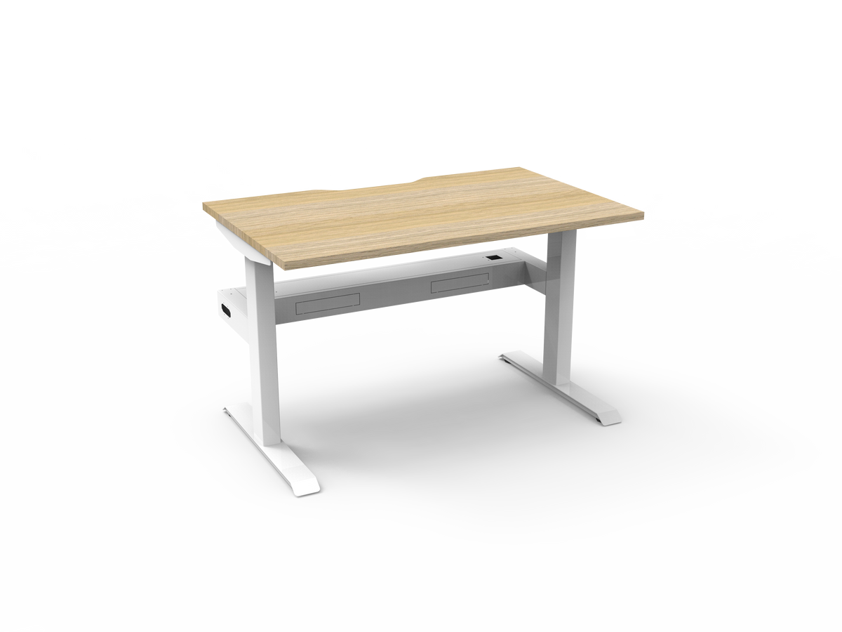 Rapidline Boost Static fixed height single sided workstation, E0 rated Natural Oak top on a white satin powdercoated frame. Supplied product image for model SB1PCT1275 NO/WS. View 2.