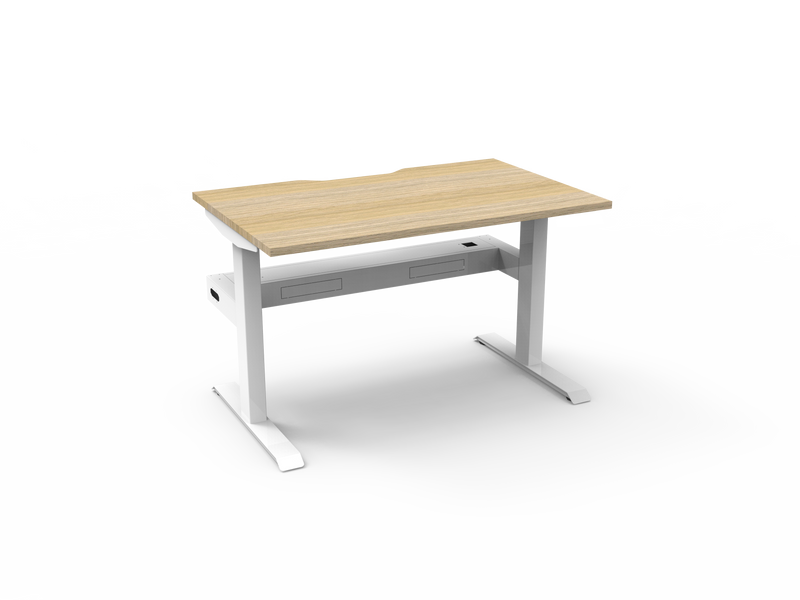 Rapidline Boost Static fixed height single sided workstation, E0 rated Natural Oak top on a white satin powdercoated frame. Supplied product image for model SB1PCT1275 NO/WS. View 2.