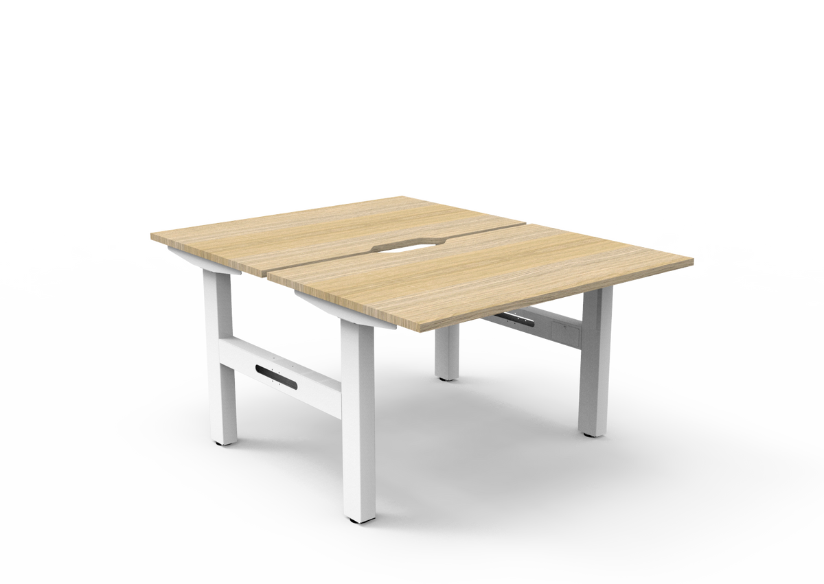 Rapidline Boost Static fixed height back to back workstation, E0 rated Natural Oak top on a white satin powdercoated frame. Supplied product image for model SB2P1275 NO/WS. View 1.