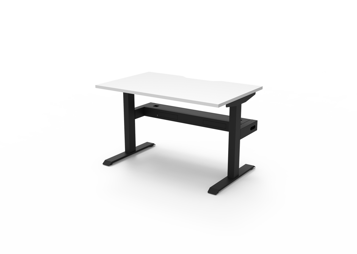 Rapidline Boost Static fixed height single sided workstation, E0 rated Natural White top on a black satin powdercoated frame. Supplied product image for model SB1PCT1275 NW/BL. View 4.