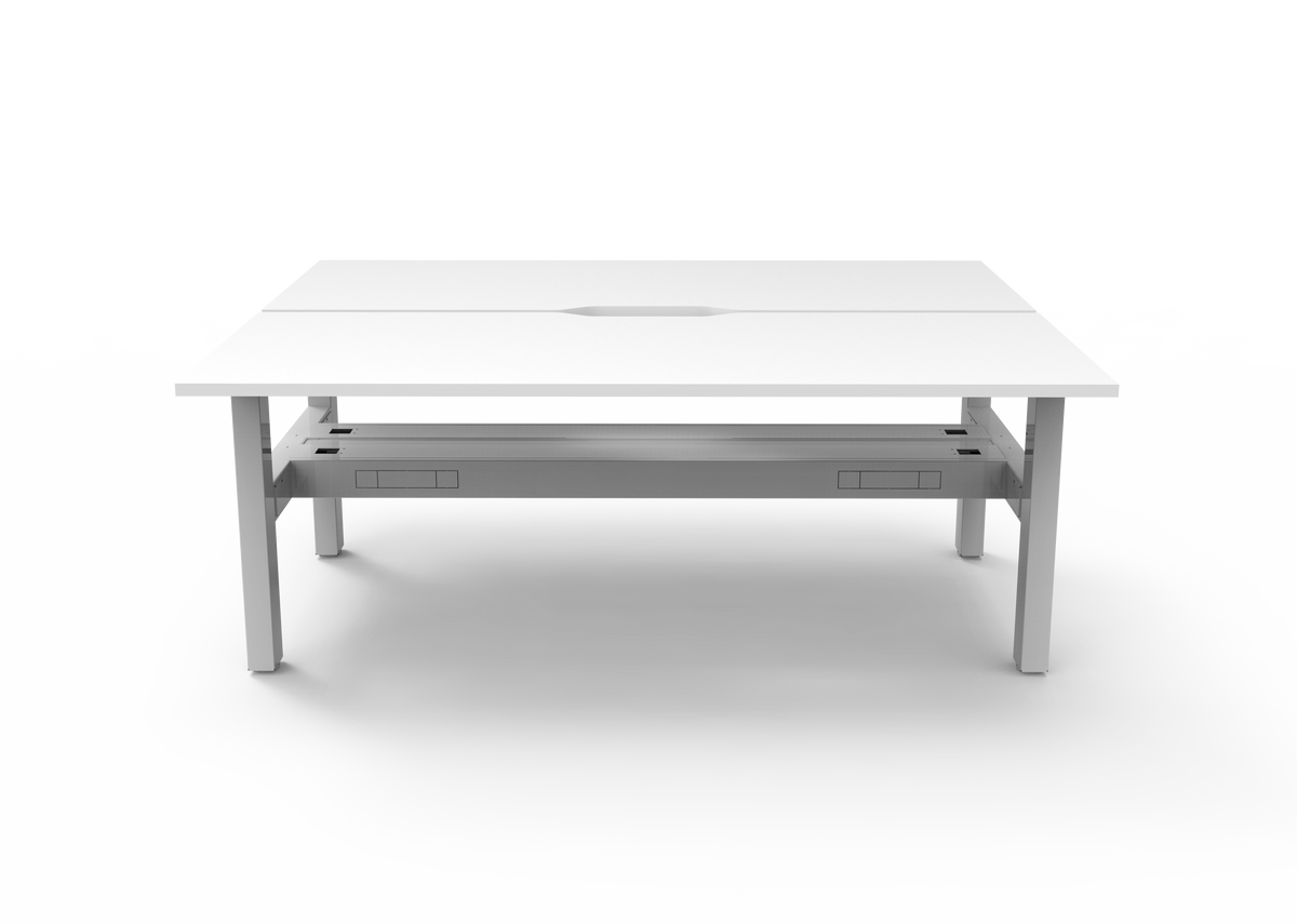 Rapidline Boost Static fixed height back to back workstation, E0 rated Natural White top on a white satin powdercoated frame. Supplied product image for model SB2PCT1875 NW/WS. View 2.