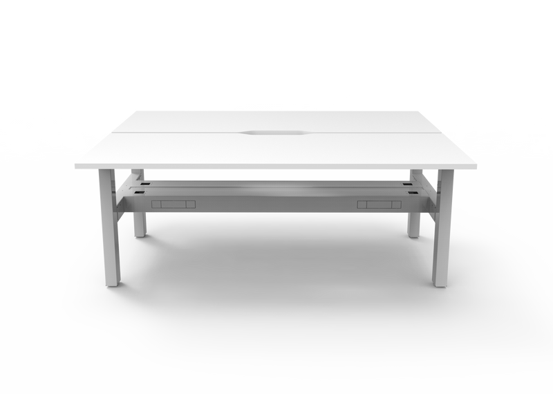 Rapidline Boost Static fixed height back to back workstation, E0 rated Natural White top on a white satin powdercoated frame. Supplied product image for model SB2PCT1875 NW/WS. View 2.