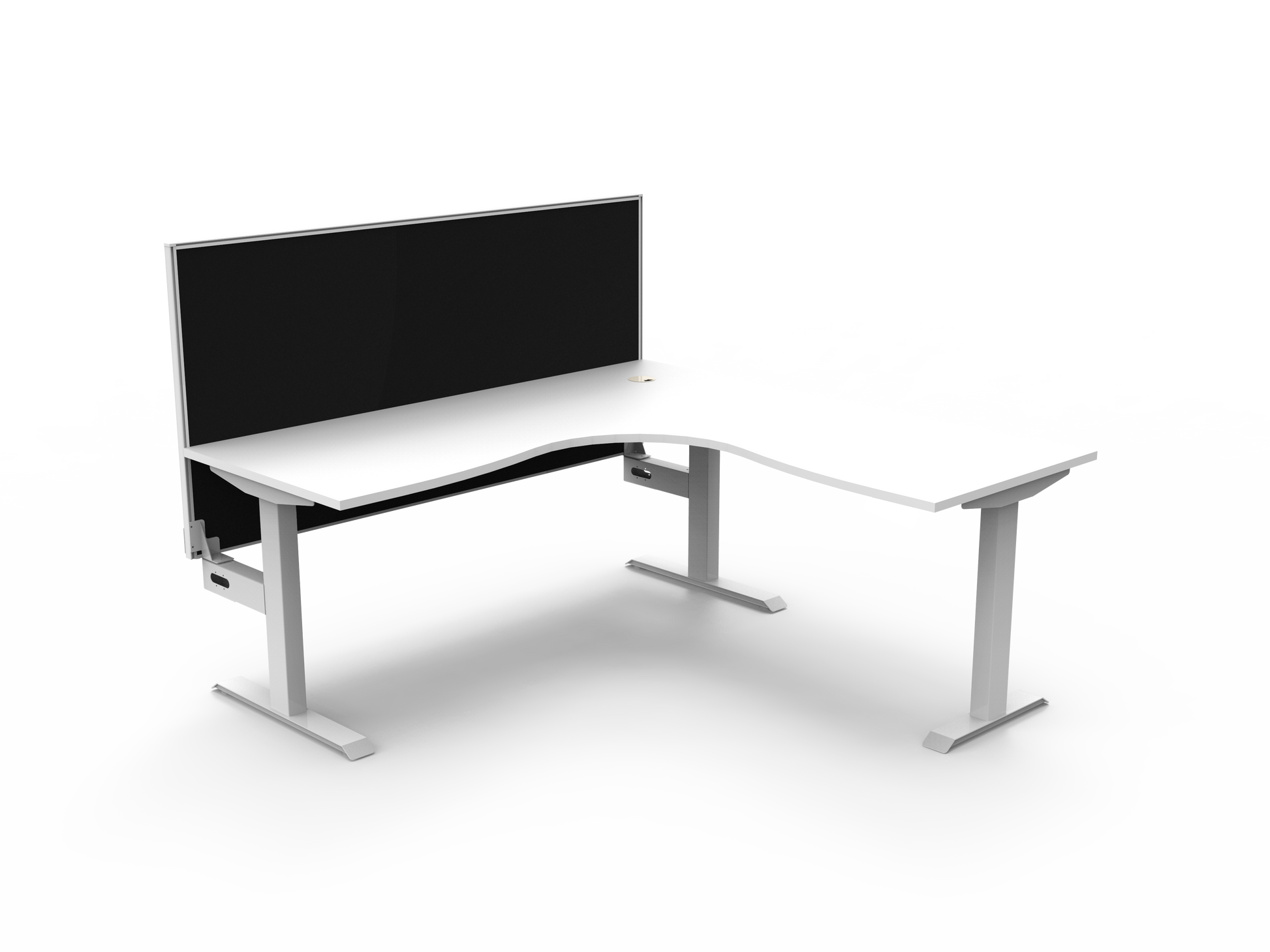 Rapidline Boost Static fixed height corner workstation, E0 rated Natural White top on a white satin powdercoated frame. Supplied product image for model SBCNRWS1P1818 NW/WS. View 1.