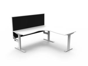 Rapidline Boost Static fixed height corner workstation, E0 rated Natural White top on a white satin powdercoated frame. Supplied product image for model SBCNRWS1P1818 NW/WS. View 1.