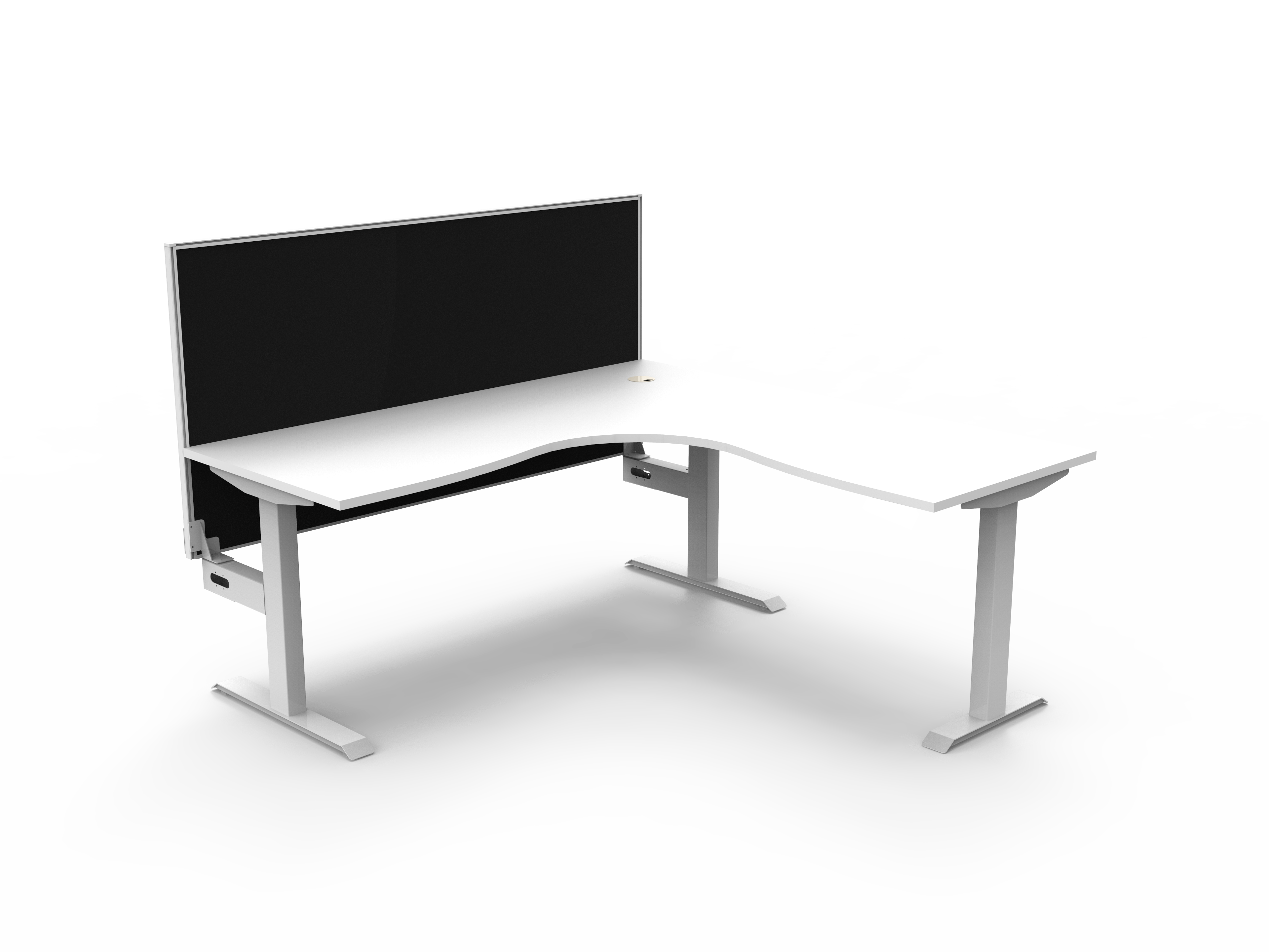 Rapidline Boost Static fixed height corner workstation, E0 rated Natural White top on a white satin powdercoated frame. Supplied product image for model SBCNRWS1P1818 NW/WS. View 1.