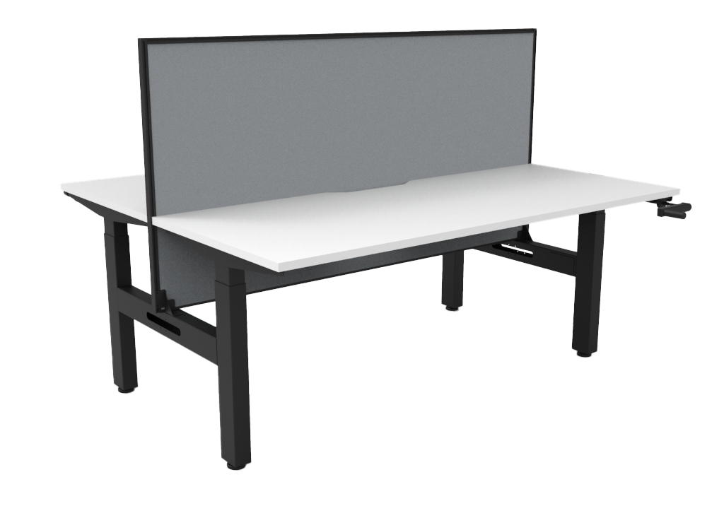 Rapidline Boost Crank manual height adjustable back to back workstation, E0 rated Natural White top on a black satin powdercoated frame. Supplied product image for model BC2PWS1275 NW/BL. View 2.
