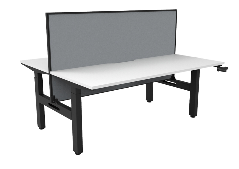 Rapidline Boost Crank manual height adjustable back to back workstation, E0 rated Natural White top on a black satin powdercoated frame. Supplied product image for model BC2PWS1275 NW/BL. View 2.