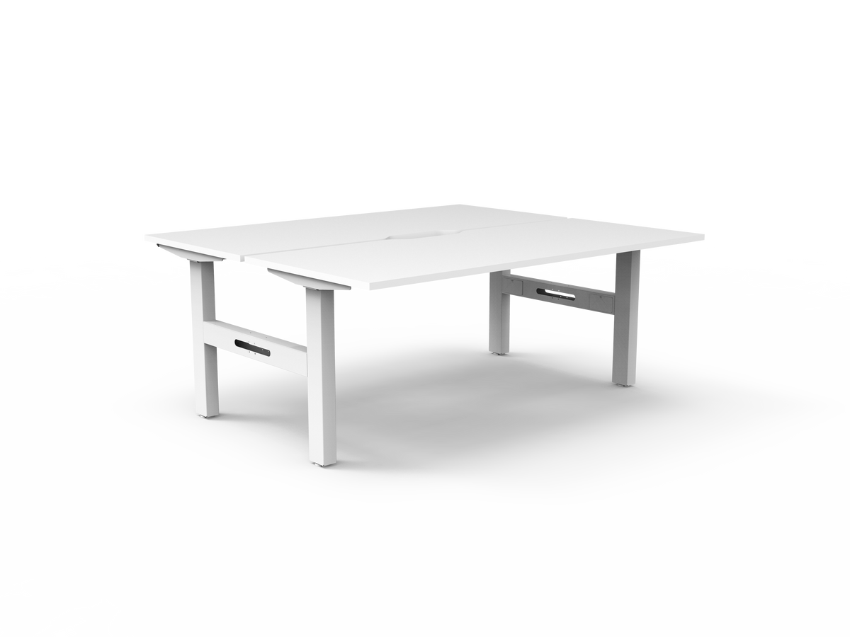 Rapidline Boost Static fixed height back to back workstation, E0 rated Natural White top on a white satin powdercoated frame. Supplied product image for model SB2P1875 NW/WS. View 1.