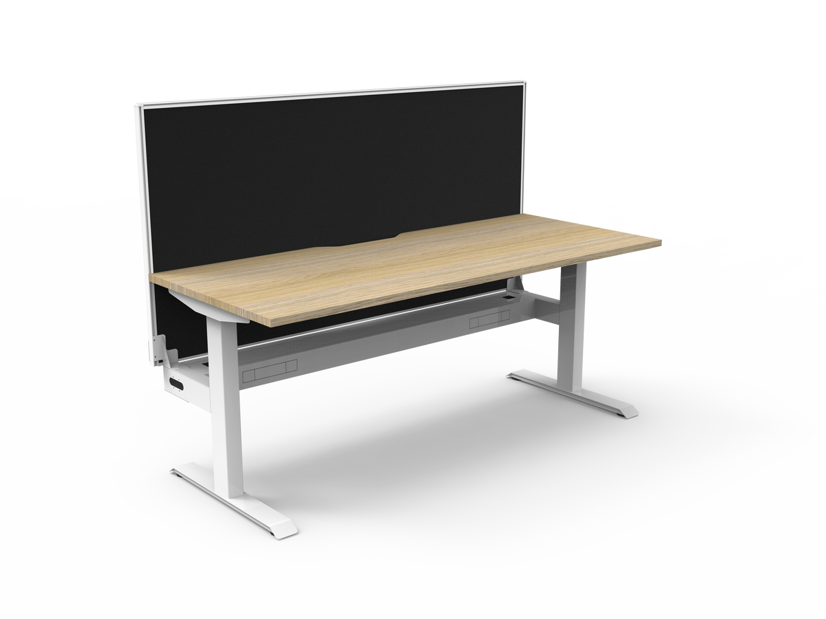 Rapidline Boost Static fixed height single sided workstation, E0 rated Natural Oak top on a white satin powdercoated frame. Supplied product image for model SB1PWSCT1875 NO/WS. View 1.