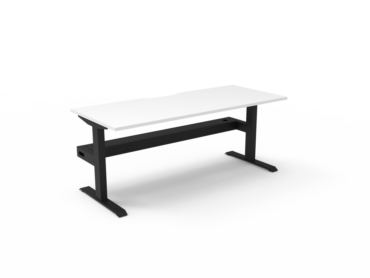 Rapidline Boost Static fixed height single sided workstation, E0 rated Natural White top on a black satin powdercoated frame. Supplied product image for model SB1PCT1875 NW/BL. View 1.