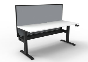 Rapidline Boost Crank manual height adjustable single sided workstation, E0 rated Natural White top on a black satin powdercoated frame. Supplied product image for model BC1PWSCT1575 NW/BL. View 1.