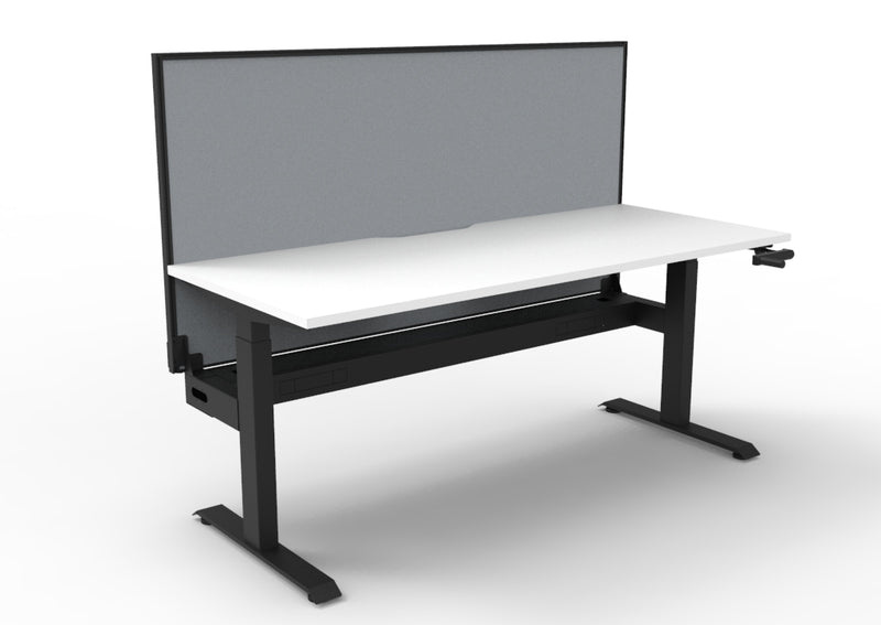 Rapidline Boost Crank manual height adjustable single sided workstation, E0 rated Natural White top on a black satin powdercoated frame. Supplied product image for model BC1PWSCT1575 NW/BL. View 1.