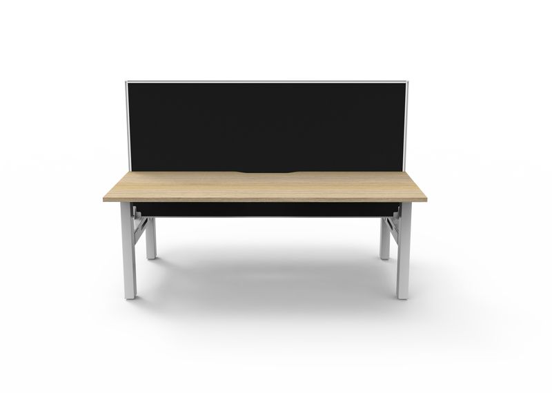 Rapidline Boost Static fixed height back to back workstation, E0 rated Natural Oak top on a white satin powdercoated frame. Supplied product image for model SB2PWS1875 NO/WS. View 2.