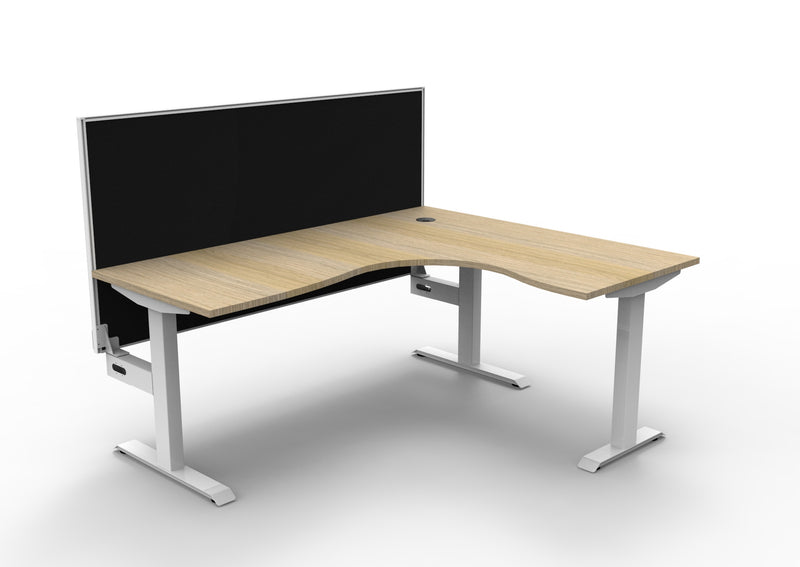 Rapidline Boost Static fixed height corner workstation, E0 rated Natural Oak top on a white satin powdercoated frame. Supplied product image for model SBCNRWS1P1815 NO/WS. View 1.