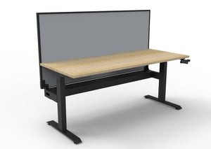 Rapidline Boost Crank manual height adjustable single sided workstation, E0 rated Natural Oak top on a black satin powdercoated frame. Supplied product image for model BC1PWSCT1575 NO/BL. View 1.