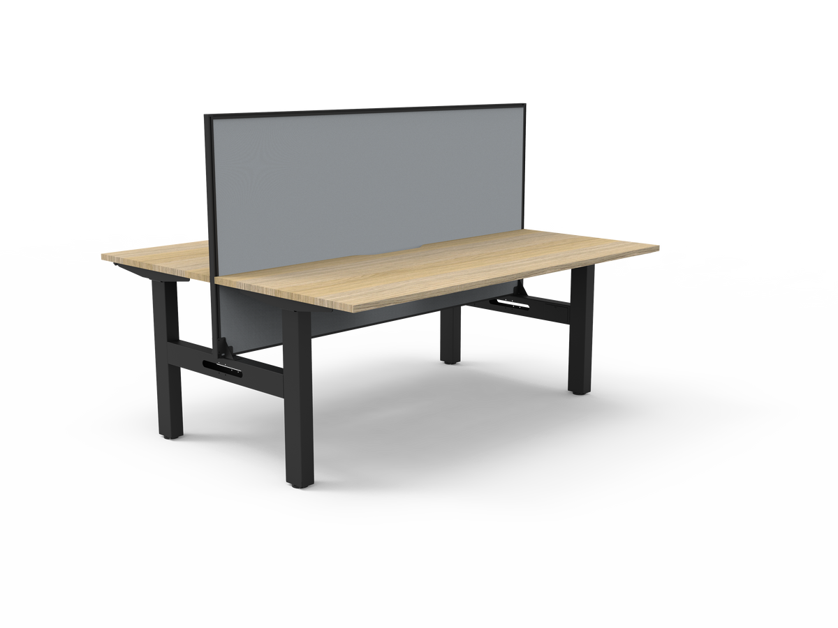 Rapidline Boost Static fixed height back to back workstation, E0 rated Natural Oak top on a black satin powdercoated frame. Supplied product image for model SB2PWS1575 NO/BL. View 1.