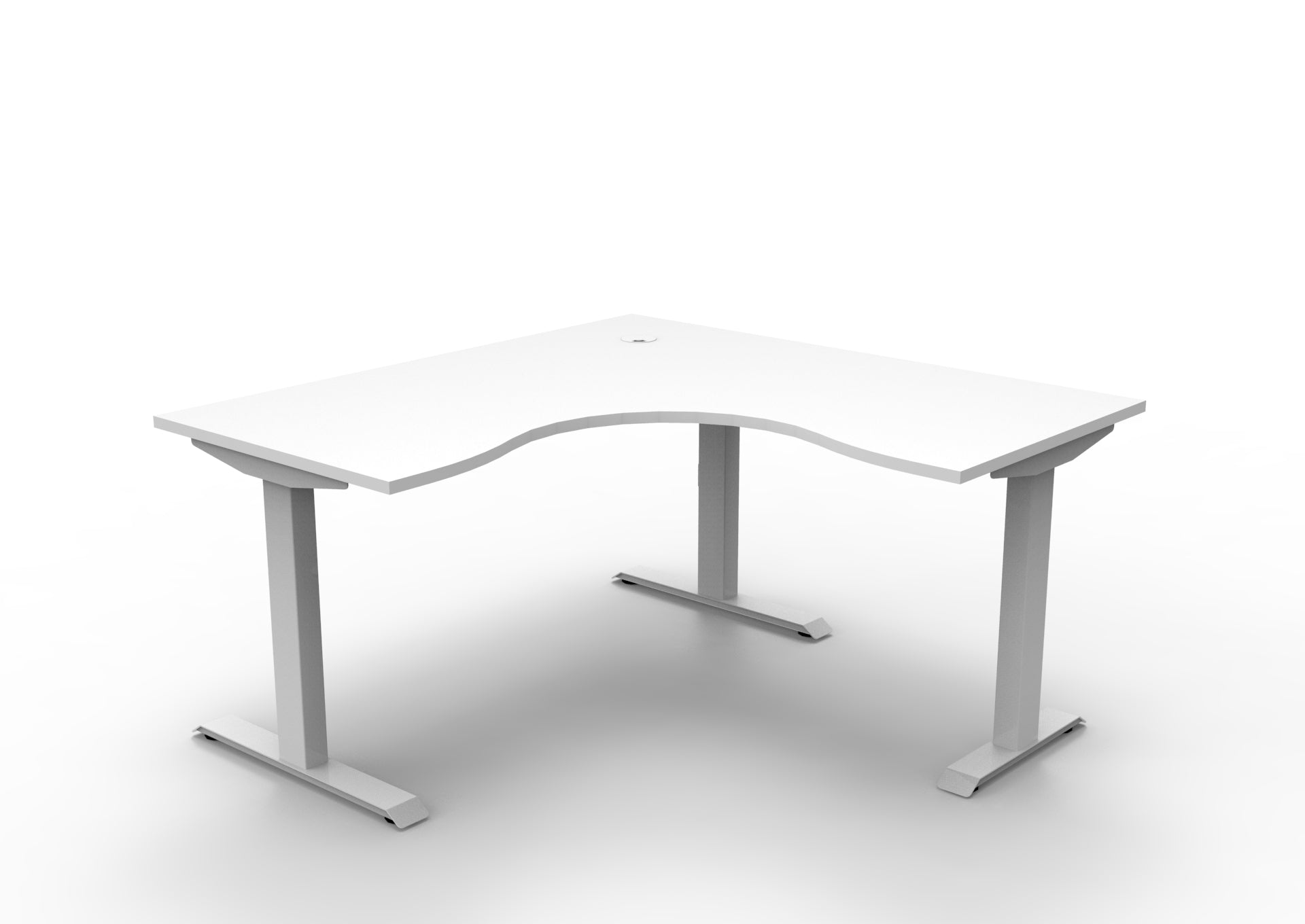 Rapidline Boost Static fixed height corner workstation, E0 rated Natural White top on a white satin powdercoated frame. Supplied product image for model SBCNR1P1515 NW/WS. View 1.