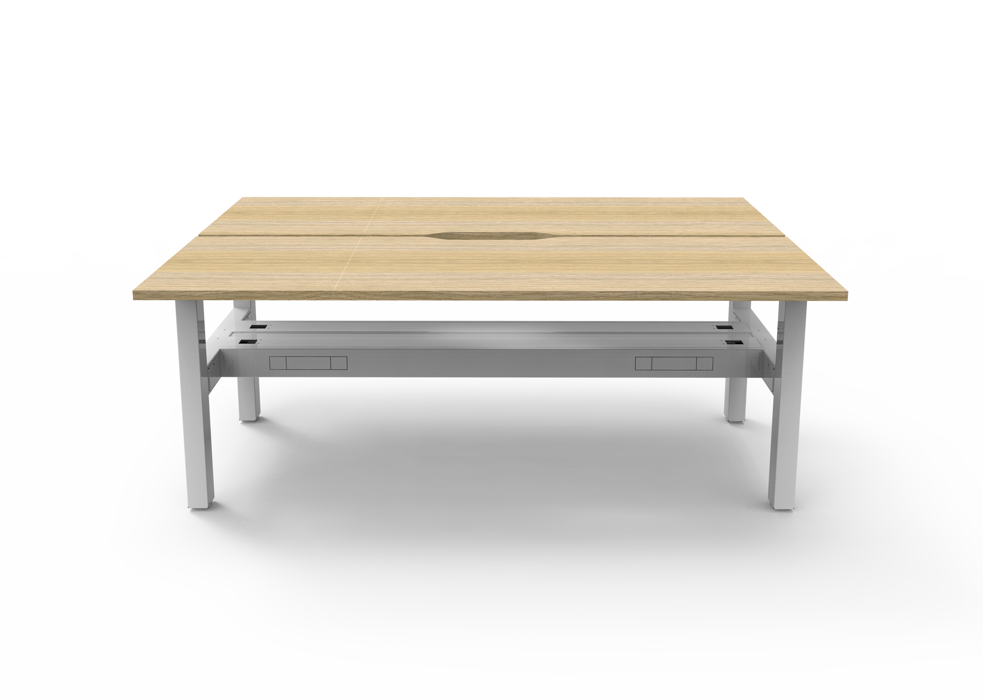 Rapidline Boost Static fixed height back to back workstation, E0 rated Natural Oak top on a white satin powdercoated frame. Supplied product image for model SB2PCT1875 NO/WS. View 2.