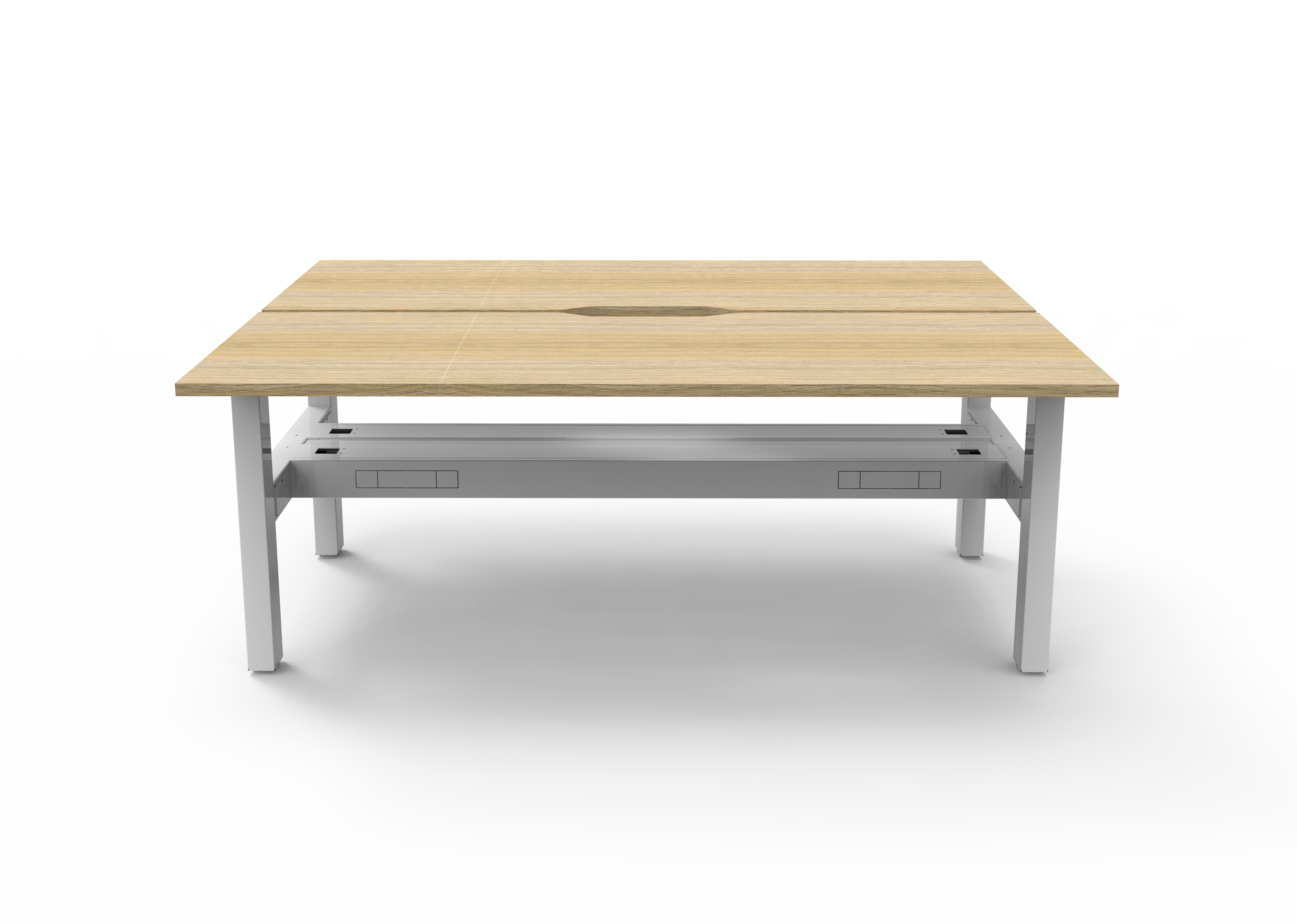 Rapidline Boost Static fixed height back to back workstation, E0 rated Natural Oak top on a white satin powdercoated frame. Supplied product image for model SB2PCT1875 NO/WS. View 2.