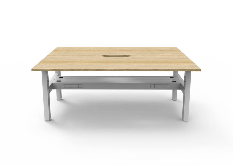 Rapidline Boost Static fixed height back to back workstation, E0 rated Natural Oak top on a white satin powdercoated frame. Supplied product image for model SB2PCT1875 NO/WS. View 2.