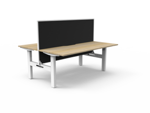 Rapidline Boost Static fixed height back to back workstation, E0 rated Natural Oak top on a white satin powdercoated frame. Supplied product image for model SB2PWS1875 NO/WS. View 1.