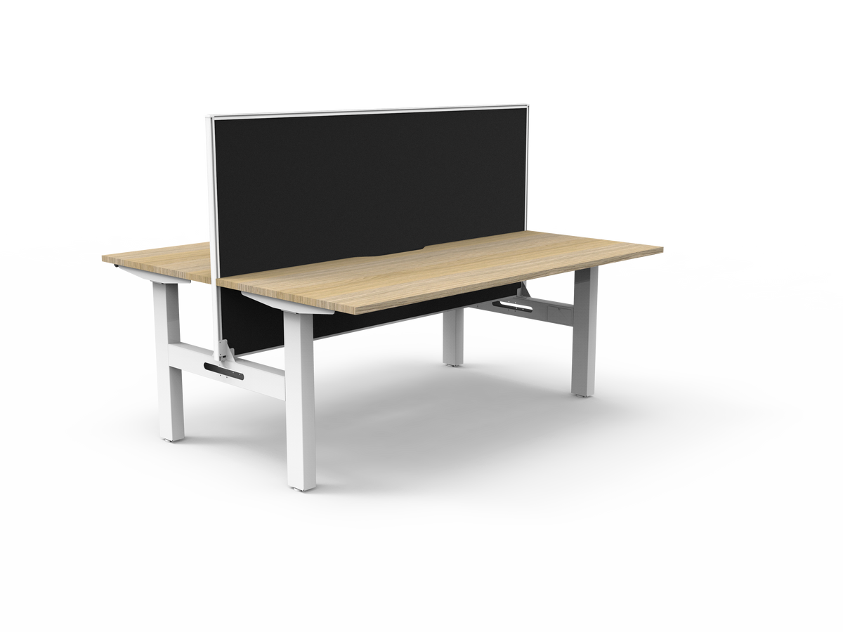 Rapidline Boost Static fixed height back to back workstation, E0 rated Natural Oak top on a white satin powdercoated frame. Supplied product image for model SB2PWS1875 NO/WS. View 1.
