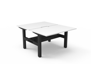 Rapidline Boost Static fixed height back to back workstation, E0 rated Natural White top on a black satin powdercoated frame. Supplied product image for model SB2PCT1275 NW/BL. View 1.