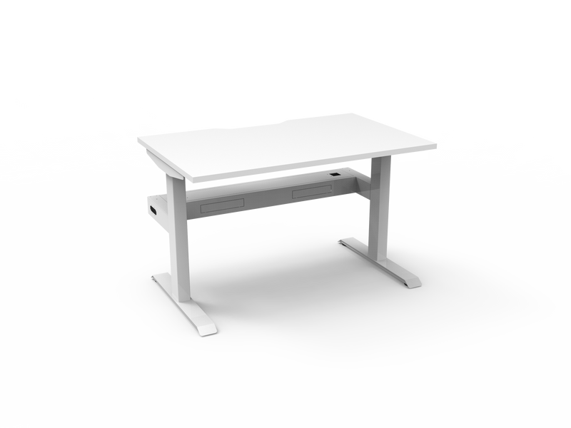 Rapidline Boost Static fixed height single sided workstation, E0 rated Natural White top on a white satin powdercoated frame. Supplied product image for model SB1PCT1275 NW/WS. View 2.
