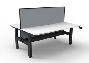 Rapidline Boost Crank manual height adjustable back to back workstation, E0 rated Natural White top on a black satin powdercoated frame. Supplied product image for model BC2PWSCT1275 NW/BL. View 1.
