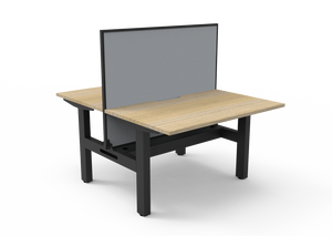 Rapidline Boost Static fixed height back to back workstation, E0 rated Natural Oak top on a black satin powdercoated frame. Supplied product image for model SB2PWSCT1275 NO/BL. View 1.