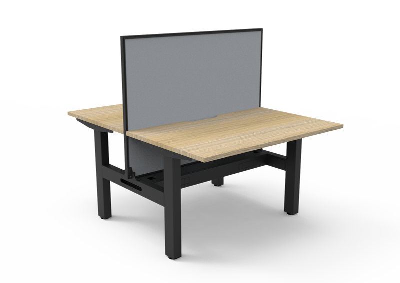 Rapidline Boost Static fixed height back to back workstation, E0 rated Natural Oak top on a black satin powdercoated frame. Supplied product image for model SB2PWSCT1275 NO/BL. View 1.