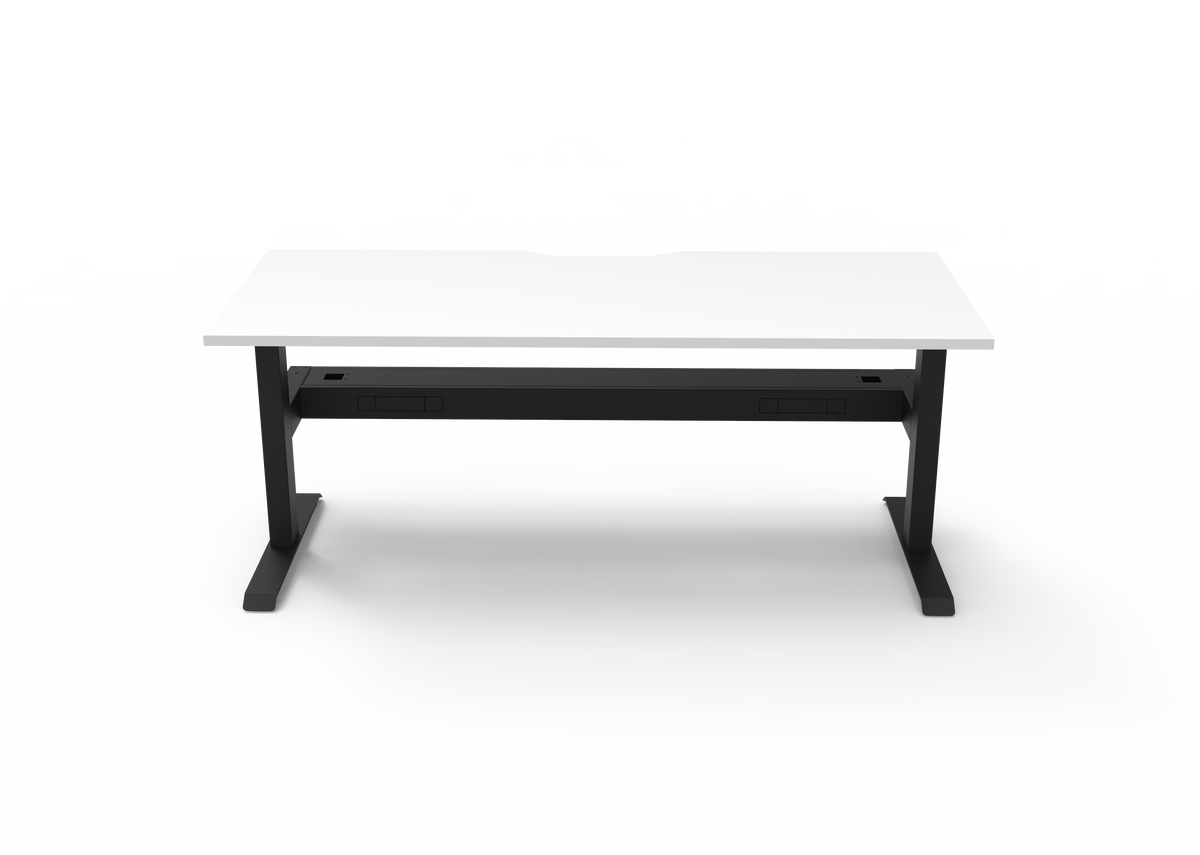 Rapidline Boost Static fixed height single sided workstation, E0 rated Natural White top on a black satin powdercoated frame. Supplied product image for model SB1PCT1575 NW/BL. View 2.