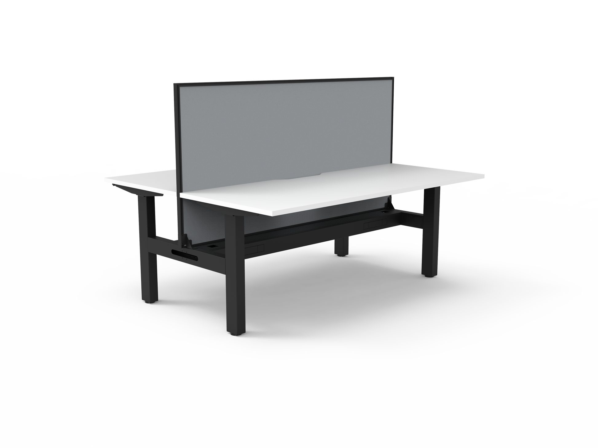 Rapidline Boost Static fixed height back to back workstation, E0 rated Natural White top on a black satin powdercoated frame. Supplied product image for model SB2PWSCT1575 NW/BL. View 1.