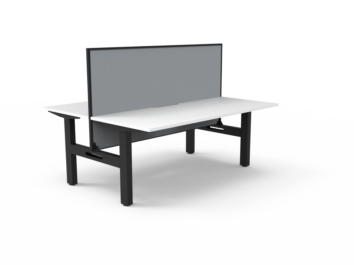 Rapidline Boost Static fixed height back to back workstation, E0 rated Natural White top on a black satin powdercoated frame. Supplied product image for model SB2PWS1575 NW/BL. View 1.