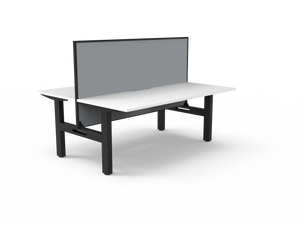 Rapidline Boost Static fixed height back to back workstation, E0 rated Natural White top on a black satin powdercoated frame. Supplied product image for model SB2PWS1575 NW/BL. View 1.