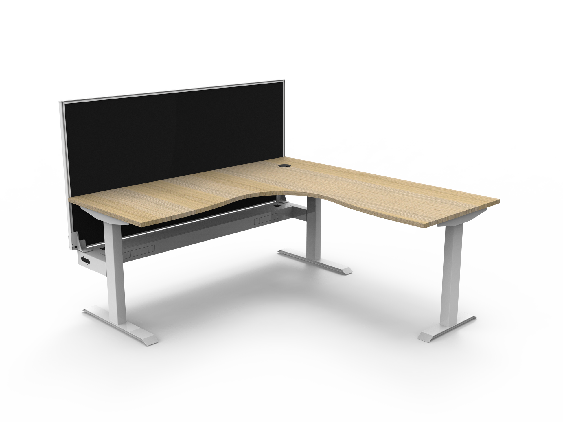 Rapidline Boost Static fixed height corner workstation, E0 rated Natural Oak top on a white satin powdercoated frame. Supplied product image for model SBCNRWSCT1P1818 NO/WS. View 1.