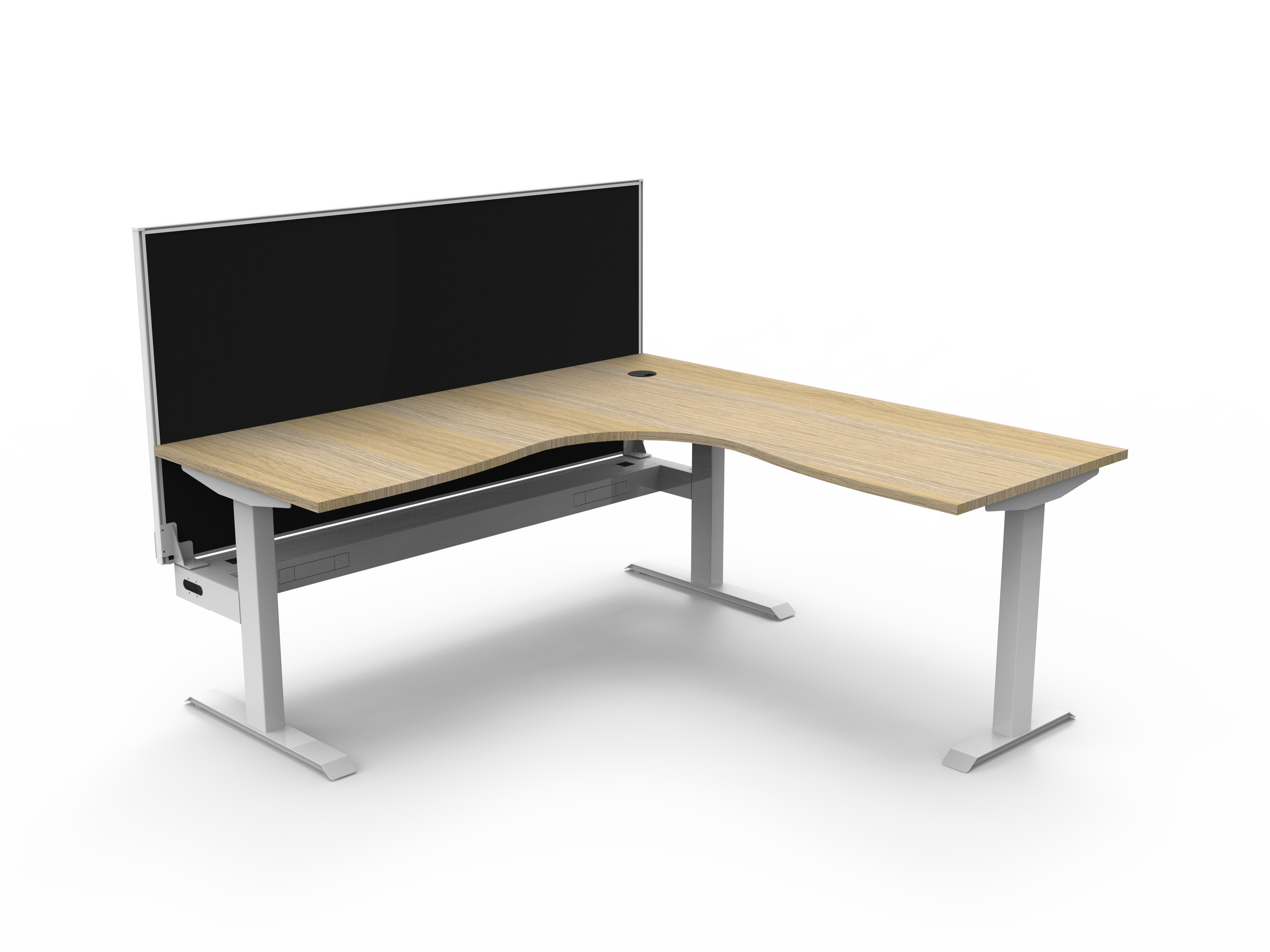 Rapidline Boost Static fixed height corner workstation, E0 rated Natural Oak top on a white satin powdercoated frame. Supplied product image for model SBCNRWSCT1P1818 NO/WS. View 1.