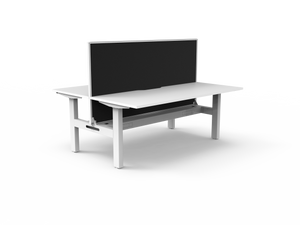 Rapidline Boost Static fixed height back to back workstation, E0 rated Natural White top on a white satin powdercoated frame. Supplied product image for model SB2PWSCT1875 NW/WS. View 1.