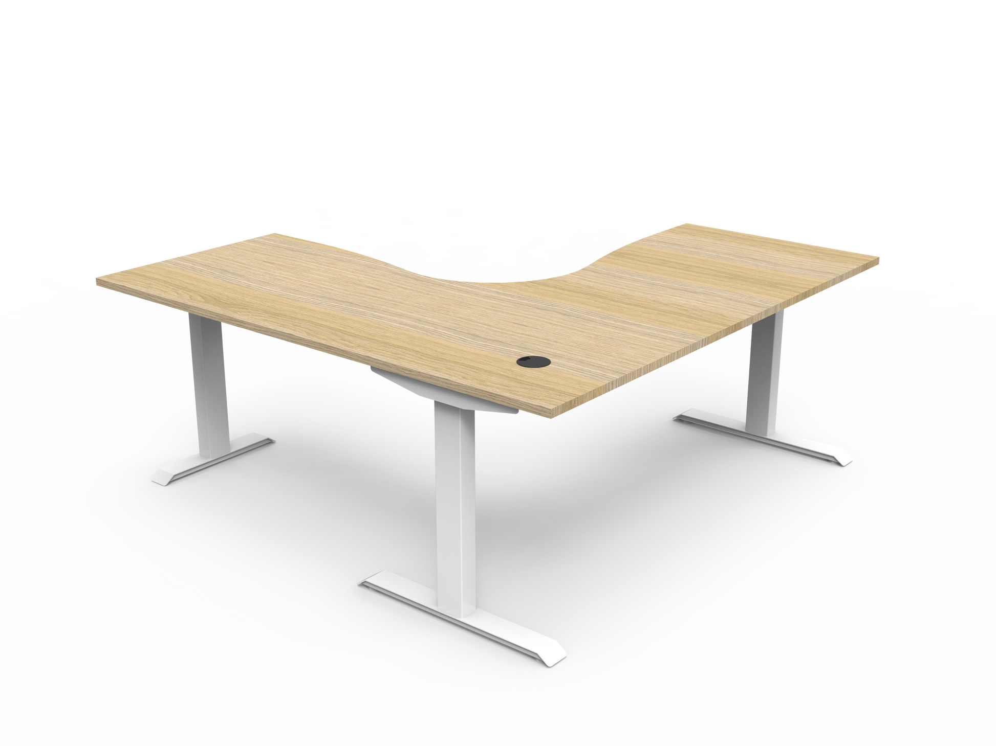 Rapidline Boost Static fixed height corner workstation, E0 rated Natural Oak top on a white satin powdercoated frame. Supplied product image for model SBCNR1P1818 NO/WS. View 2.