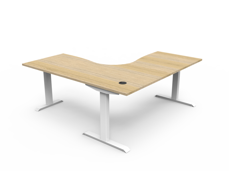Rapidline Boost Static fixed height corner workstation, E0 rated Natural Oak top on a white satin powdercoated frame. Supplied product image for model SBCNR1P1818 NO/WS. View 2.
