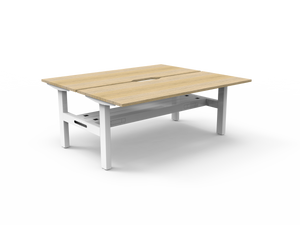 Rapidline Boost Static fixed height back to back workstation, E0 rated Natural Oak top on a white satin powdercoated frame. Supplied product image for model SB2PCT1575 NO/WS. View 1.
