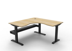 Rapidline Boost Static fixed height corner workstation, E0 rated Natural Oak top on a black satin powdercoated frame. Supplied product image for model SBCNRCT1P1515 NO/BL. View 1.