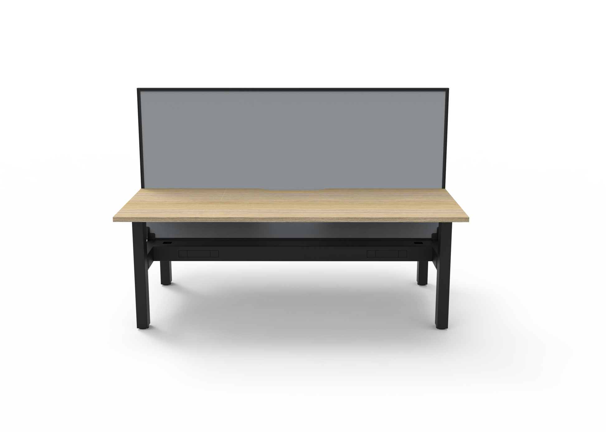 Rapidline Boost Static fixed height back to back workstation, E0 rated Natural Oak top on a black satin powdercoated frame. Supplied product image for model SB2PWSCT1575 NO/BL. View 2.