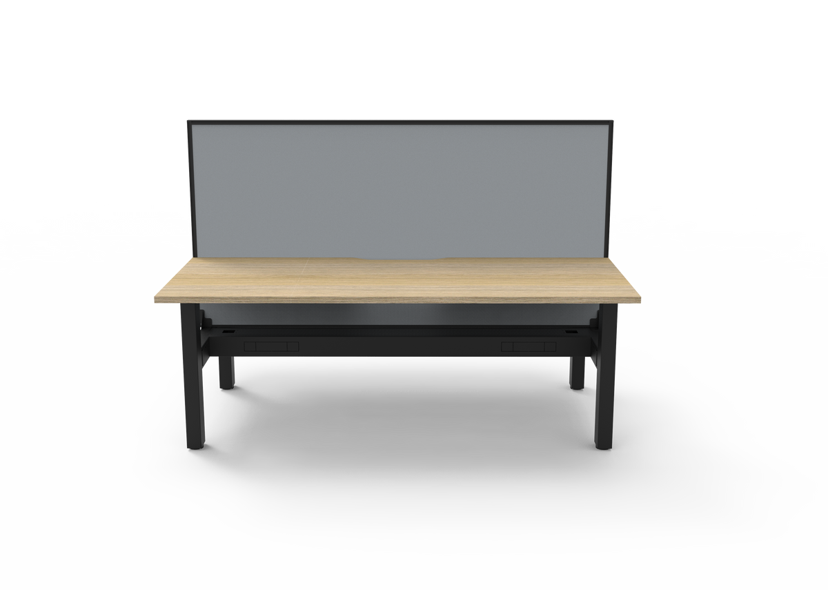 Rapidline Boost Static fixed height back to back workstation, E0 rated Natural Oak top on a black satin powdercoated frame. Supplied product image for model SB2PWSCT1575 NO/BL. View 2.